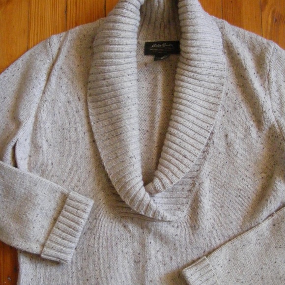 Eddie Bauer Pull over Sweater S Oatmeal Beige tan Wool shawl collar EUC Vintage - Picture 2 of 10